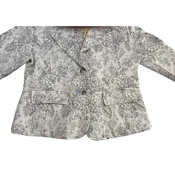Women's Silvery Floral Brocade Blazer Jacket Size XL Elegant Holiday Corporate - Picture 5 of 12